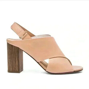 Vince Faine Chunky Heel Leather Sandals - Nude - Size 10